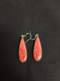 Teardrop Shaped 35x21mm Red Jasper Cabochon Featured Pair of Sterling Silver Old Pawn Mexico Drop