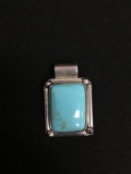 Rectangular 24x18mm Turquoise Cabochon Center High Polished Old Pawn Mexico Handmade Sterling Silver