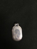 Oval 25x17mm Hand-Engraved Virgin Mary w/ Mary Jesus Themed Signed Designer Sterling Silver Pendant