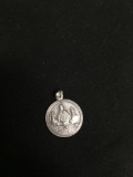 Detailed Round 20mm Diameter Virgin Mary Themed Signed Designer Sterling Silver Protection Medallion