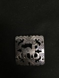 Square 31mm Detailed Llama Themed Hand-Engraved Peruvian Made Sterling Silver Brooch