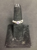 Kite Set 4x4mm Square Step Faceted Amethyst Center Filigree Decorated Vintage Sterling Silver Ring