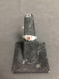 Old Pawn Native American Leaf Detailed 7mm Wide Tapered Sterling Silver Ring Band w/ Orange Oval