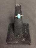 Oval 8x5mm Turquoise Cabochon Center Old Pawn Native American Sterling Silver Ring Band