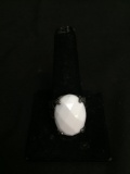 Oval Checkerboard Faceted 25x17mm White Quartz Center Milgrain Marcasite Detailed Signed Designer