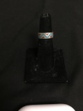 Broken Edge Turquoise & Coral Inlaid Aztec Design 6mm Wide Old Pawn Mexico Sterling Silver Eternity