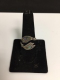 Handmade Abalone Inlaid Fish Design 18mm Wide Tapered Old Pawn Mexico Sterling Silver Bypass Ring