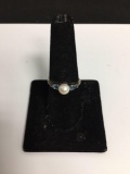 Round 6mm White Pearl Center w/ Twin Pear Faceted Blue Topaz Sides Engraving Detailed Sterling