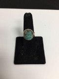 Rope Frame Detail 18mm Diameter Top w/ Rough Turquoise Center Old Pawn Native American Sterling