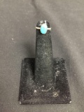 Oval 8x5mm Turquoise Cabochon Center Old Pawn Native American Sterling Silver Ring Band