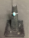 Oval 8x5mm Turquoise Cabochon Center Old Pawn Native American Sterling Silver Ring Band