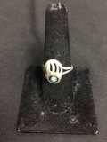 Old Pawn Native American Bear Claw Design 15x11mm Top w/ Round 3mm Turquoise Center Sterling Silver