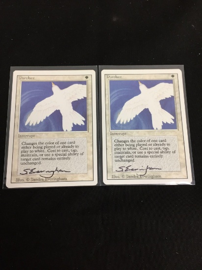 2 Card Lot of Magic the Gathering PURELACE Revised Trading Cards signed by Artist Sandra Everingham