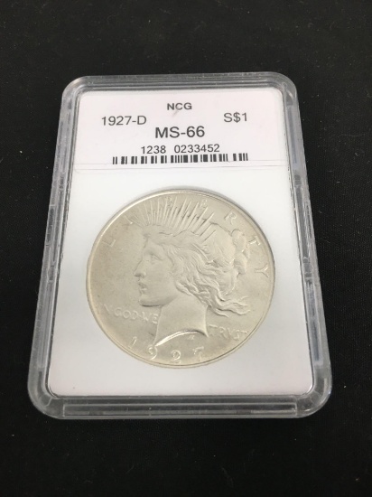 NCG Graded 1927-D United States Peace 90% Silver Dollar - MS-66