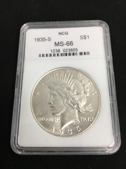 NCG Graded 1935-S United States Peace 90% Silver Dollar - MS-66