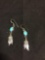 Oval 9x7mm Turquoise Cabochon Featured 38mm Long Old Pawn Native American Feather Detailed Pair of
