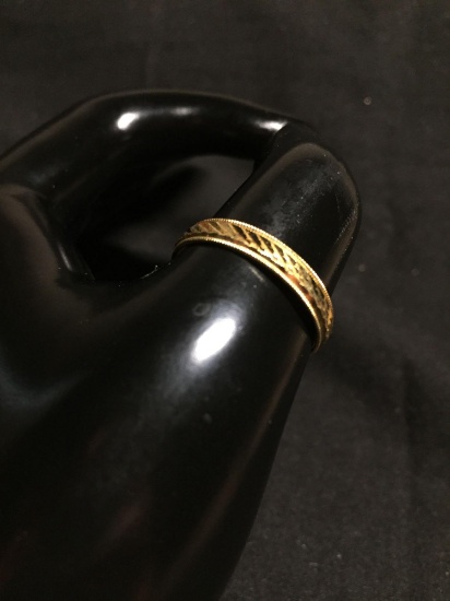 Laser Carved & Milgrain Detailed Eternity Design 3.5mm Wide Gold-Tone Sterling Silver Band