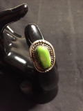 Rope Detailed Oval 27x20mm Feature w/ Oval Green Jasper Cabochon Center Old Pawn Native American