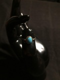 Rope Detailed Oval 9x7mm Feature w/ Oval Turquoise Cabochon Center Old Pawn Native American Sterling