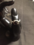 Cushion Faceted 7x7mm Onyx Center w/ Twin Diamond Accented Halo Signed Designer Sterling Silver Ring