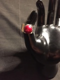 Round Red Dyed Pearl 12mm Diameter High Polished Signed Designer Sterling Silver Ring Band