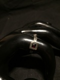 Old Pawn Israeli Handmade Sterling Silver Ring Band w/ Square 8mm Feature & Round 4mm Garnet