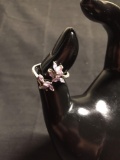 Marquise Faceted Lavender Amethyst Accented 17mm Wide Floral Design Signed Designer Sterling Silver