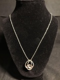 Celtic Knot Design 21x18mm Handmade Sterling Silver Signed Designer Pendant w/ 16in Long Box Chain