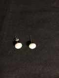 Round 8mm White Pearl Friction Post Pair of Sterling Silver Stud Earrings