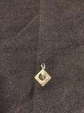 Siam Designer Diamond Shaped 16mm Diameter Hand-Engraved Sterling Silver Pendant w/ Oval 6x5mm
