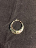 Round 30mm Old Pawn Mexico Sterling Silver Pendant w/ Abalone Inlaid Crescent Shaped Center