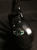Emerald Cut Faceted 10x8mm Green CZ Center w/ Graduating Baguette Sides w/ White Round CZ Accents