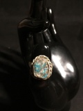 Rope Framed Round 17mm Diameter Rough Turquoise Center Old Pawn Native American Sterling Silver Ring