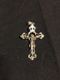 Old Pawn Hand-Carved Detailed 47x30mm Sterling Silver Crucifixion Pendant