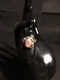 Oval 7x5mm Pink Mother of Pearl Center Bead Ball Detailed Old Pawn Native American Sterling Silver