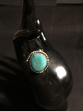 Round Rope Frame Detail 16mm Diameter Polished Turquoise Cabochon Center Old Pawn Native American