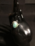 Round Rope Frame Detail 12x9mm Polished Turquoise Cabochon Center Old Pawn Native American Sterling