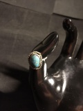Round Rope Frame Detail 13x9mm Oval Polished Turquoise Cabochon Center Old Pawn Native American
