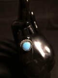 Round Rope Frame Detail 9mm Diameter Polished Turquoise Cabochon Center Old Pawn Native American