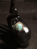Round Rope Frame Detail 15mm Diameter Polished Turquoise Cabochon Center Old Pawn Native American