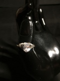 Oval Faceted 8x6mm CZ Center Trellis Heart Design Signed Designer Sterling Silver Ring Band