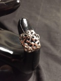 Rectangular Domed 19x15mm Floral Filigree Decorated Center Sterling Silver Ring Band