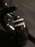 Alternating Round & Baguette Faceted CZ Featured 10mm Wide Sterling Silver Signed Designer Ring