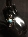 Filigree Detailed 23x12mm Feature w/ Tumbled Turquoise Center Old Pawn Native American Sterling