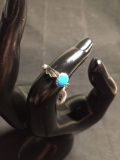 Feather Detailed Old Pawn Native American Sterling Silver Bypass Ring Band w/ Oval 7x5mm Turquoise