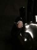 Bead Ball Detailed Oval 12x10mm Feature w/ Oval Pink Mother of Pearl Center Sterling Silver Old Pawn