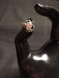 Feather Detailed 12x11mm Top w/ Oval Pink Mother of Pearl Center Old Pawn Native American Ring Band