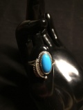 Rope & Feather Detailed 16x10mm Feature w/ Oval Shaped Turquoise Center Old Pawn Native American