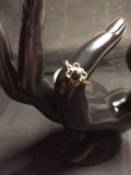 Old Pawn Mexico Sterling Silver Ring Band w/ Square 9mm Floral Feature & Round 4mm Onyx Center