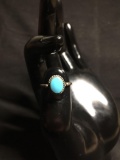 Rope Detailed Oval 10x8mm Feature w/ Oval Turquoise Cabochon Center Old Pawn Native American